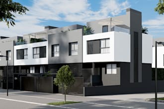 detail 3d realistic villa, family house interior exterior in blender, cgi render