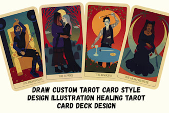 draw custom tarot card style design illustration healing tarot card deck design