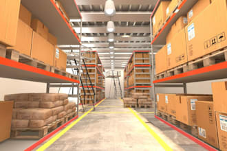 modeling and render 3d warehouse, industrial and commercial building, factory