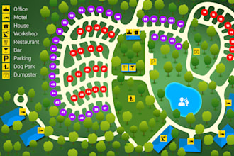 draw rv park map and campground map in vector illustrator