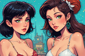 draw a cartoon illustration and pop art style