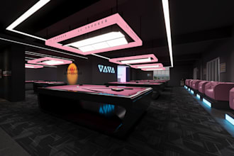 create 3d render for your office, cafe, or commercial space