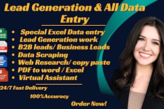 do perfect all data entry, data scraping, lead generation, copy paste services