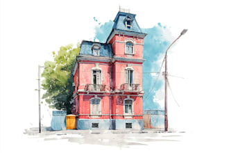draw watercolour illustration of house or building