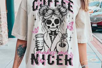 do skeleton with coffee cup t shirt logo design