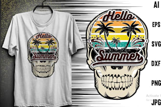 make high quality summer skull t shirt logo graphic design