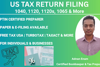 prepare and file your US tax return 1040, 1120, 1120s, 1065