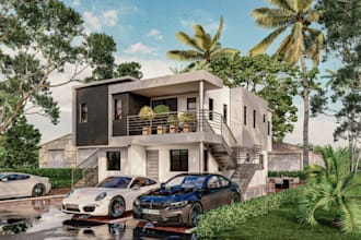 redesign facade terrace building,cgi tiny home, outdoor living space,3ds max,dwg