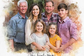 paint a family portrait into a digital watercolor painting