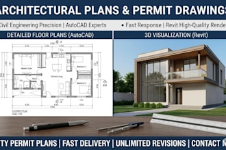 draft architectural and city permit drawings in autocad and revit