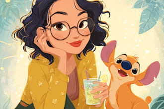 do couple portrait in disney cartoon illustration for gift