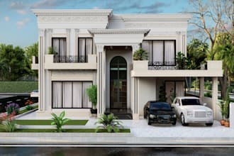 design modern house front elevation in 2d and 3d