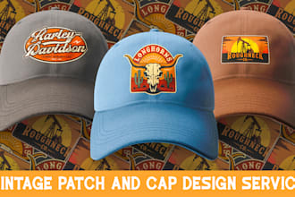 design vintage hat patch, round sticker, badge, or retro logo