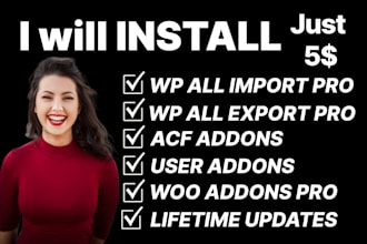install wp all import pro, export pro plugin with addons life time updata