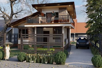 modernize 3d terraced house,rooftop balcony,zen garden,real estate,villa render