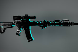 model sci gun, 3d ak47, baseball bat for video game, animation, mini gun, sniper