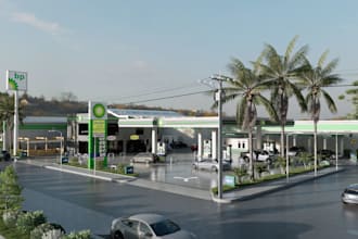 renovate 3d gas station, filling, petrol,oil station,3d mockup,convenience store