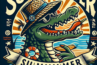 design high quality summer mascot crocodile logo with t shirt design