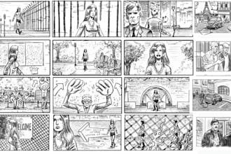 draw storyboard, manga character, comics, storyboard panel for film or animation