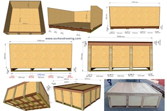 drawing custom 3d wooden packaging or wooden crate pallet box