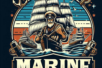 design high quality vintage marine ships, boats mascot logo with t shirt design