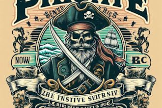 design high quality pirate vintage logo with t shirt design