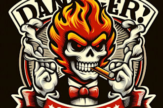 design high quality vintage danger smoking mascot logo with t shirt design
