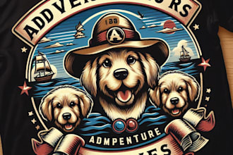 design vintage adventurous puppies mascot logo with t shirt design