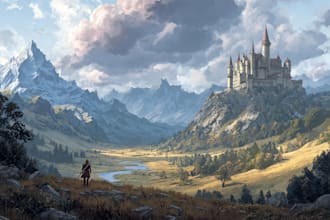 draw fantasy storytelling landscape, background illustration