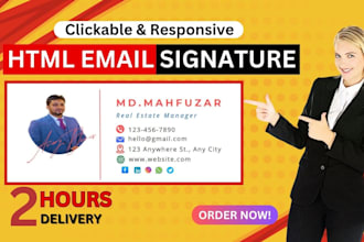 design a professional and clickable HTML email signature for gmail, outlook etc