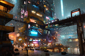 create an illustration of futuristic cyberpunk city
