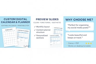 design a custom digital calendar or content planner in PDF or canva