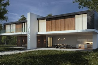 render luxury villa exterior,modern interior design,modern facade,outdoor living