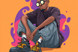draw cartoon character in vector format for branding and merch