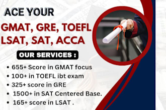 tutor gmat, gre, sat, lsat, toefl and acca exams