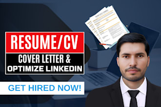 write your perfect updated CV or resume, cover letter and optimize linkedin