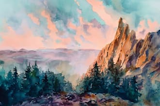 draw a watercolor landscape illustration