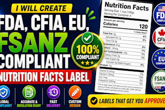 create fda, cfia, eu, fsanz compliant nutrition facts label