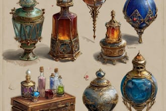 paint magical fantasy, dnd, sci fi, objects and prop design