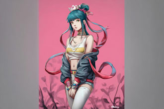 draw cyberpunk anime character illustration for commercial use