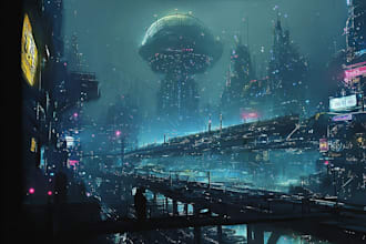design an illustration of futuristic cyberpunk city