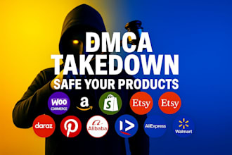 remove copyright listing product to shopify,etsy,ebay,alibaba,walmart,under dmca