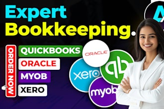 do bookkeeping in xero, myob, quickbooks, or oracle fusion