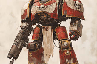 draw a warhammer, medieval, bloody, gore,morbid death metal maniac illustration