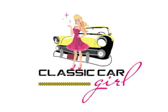 design luxurious classic car girl logo
