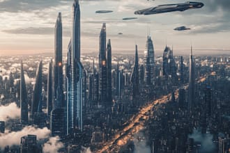 draw a fantasy science fiction city, cyberpunk game art illustration