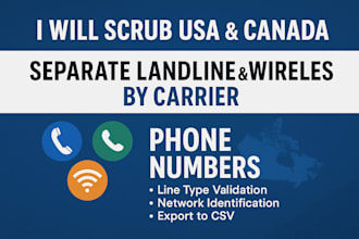 scrub and validate USA canada phone numbers landline, wireless, voip
