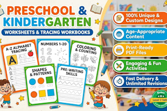 design preschool worksheets, kindergarten activities and tracing workbooks
