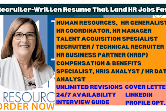 write human resources resume, ta hr manager, generalist, director, hrbp, shrm CV