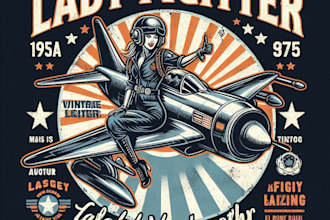 design vintage retro custom lady fighter jet logo with t shirt design